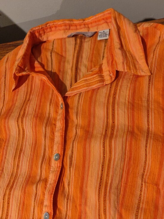 Caribbean Joe Tops - Women's Caribbean Joe Lightweight Short Sleeve Orange Top Size Med Cotton Lurex